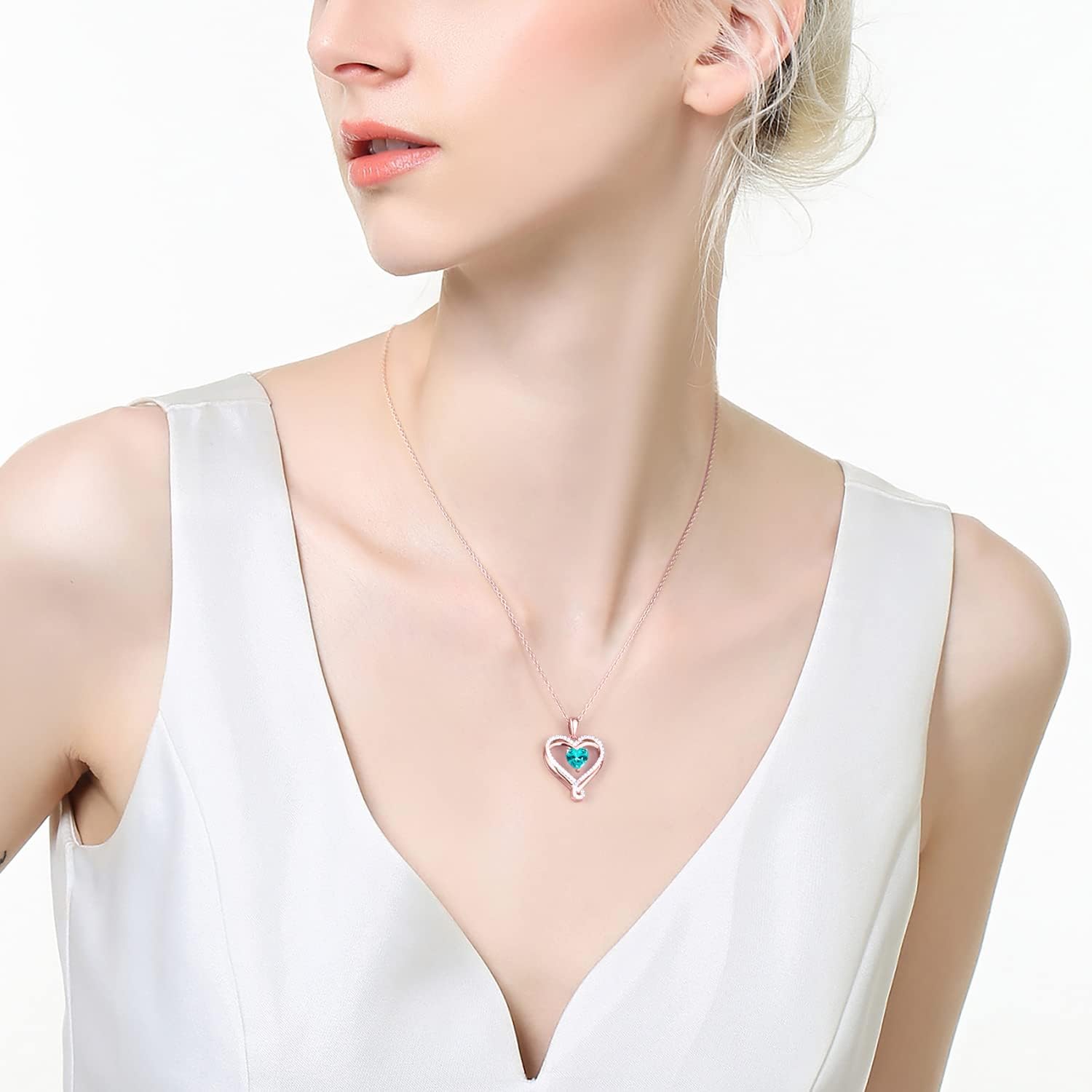 Birthstone Necklaces for Women Infinity Heart Necklaces for Women 18K Rose Gold Filled 925 Sterling Silver Birthstone Necklace for Womens Wife Mom