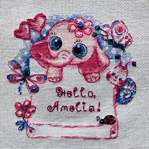 Image of RIOLIS - Hello, Little One! (for a girl) 1934, Cross Stitch Kits 6 inchx6 inch, Cross Stitch Kits for Beginners & Advanced, Crossstitching Kit, Embroidery Counted Stitching Kit, Girl Birth Record Announcement