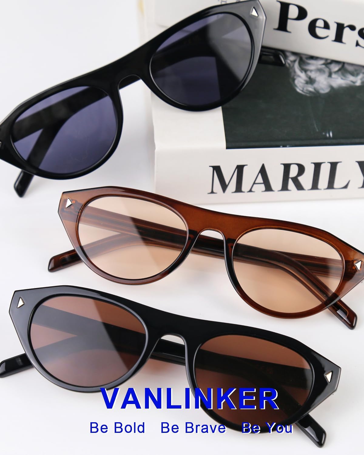 VANLINKER Retro Small Oval Sunglasses for Women Men Trendy Narrow Round Cateye Shades VL9915 - Image 3