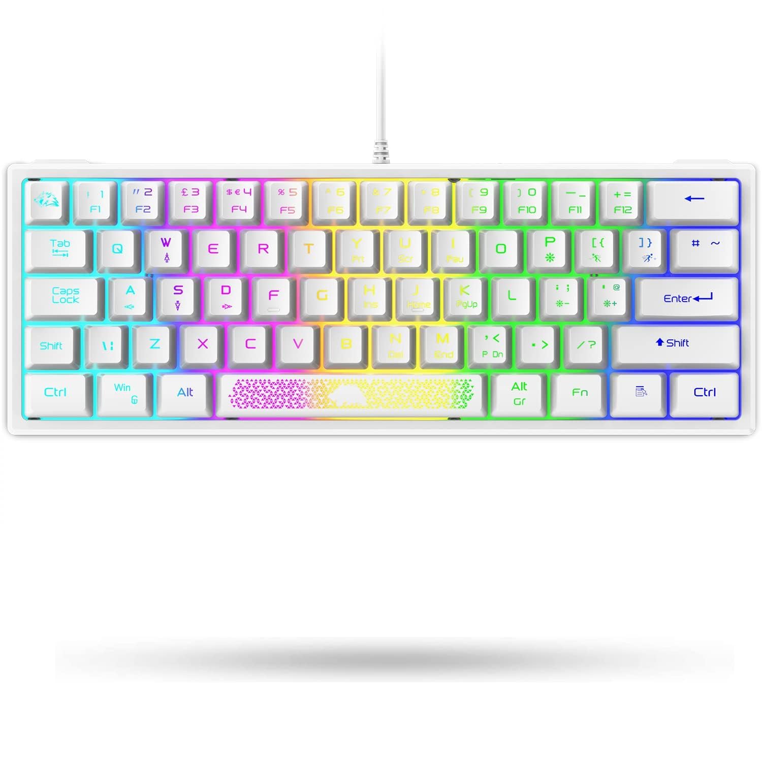 LexonElec K61 60% Blanco Mini Teclado Gaming Pequeño Mecanico Sentir 62 Teclas Compact Cute QWERTY RGB LED Iluminar Retroiluminado Ergonómico Accesorios para Gaming Office PC Laptop Mac MInicraft