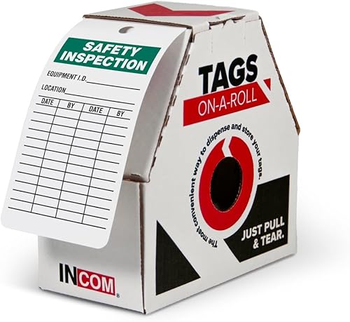 INCOM Etiquetas de inspección de fabricación en rollo, inspección de seguridad, stock DuraPly™ de alta resistencia, impermeable y resistente al