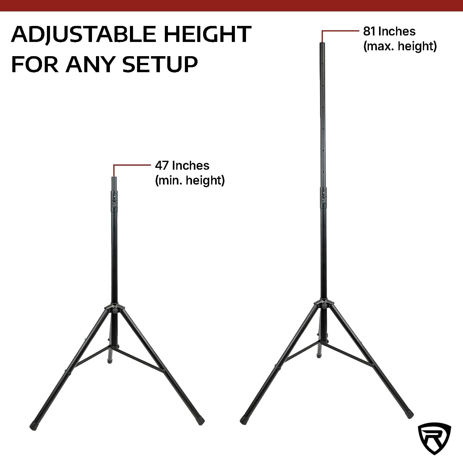 Rockville RVSS13 Heavy-Duty Tripod DJ PA Speaker Stand, Air-Assist Lowering, All-Metal Design, Adjustable 47-81 Inches, Stable Base, for Live Events and Mobile DJs
