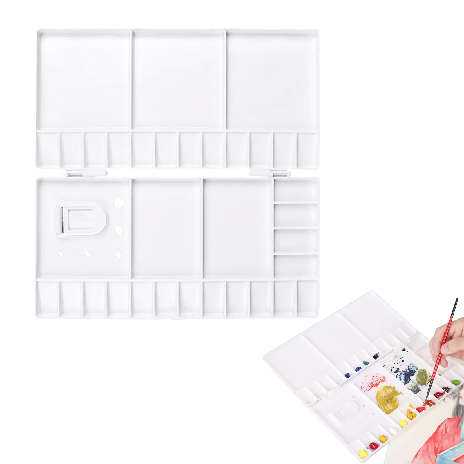 Watercolor Palette,Large Watercolour Palette,Plastic Palette for Oil,with 33 Compartments, Thumbhole and Brush Holders for Kids, Art Students, Classroom, Class Craft Projects, Party Events(Whi