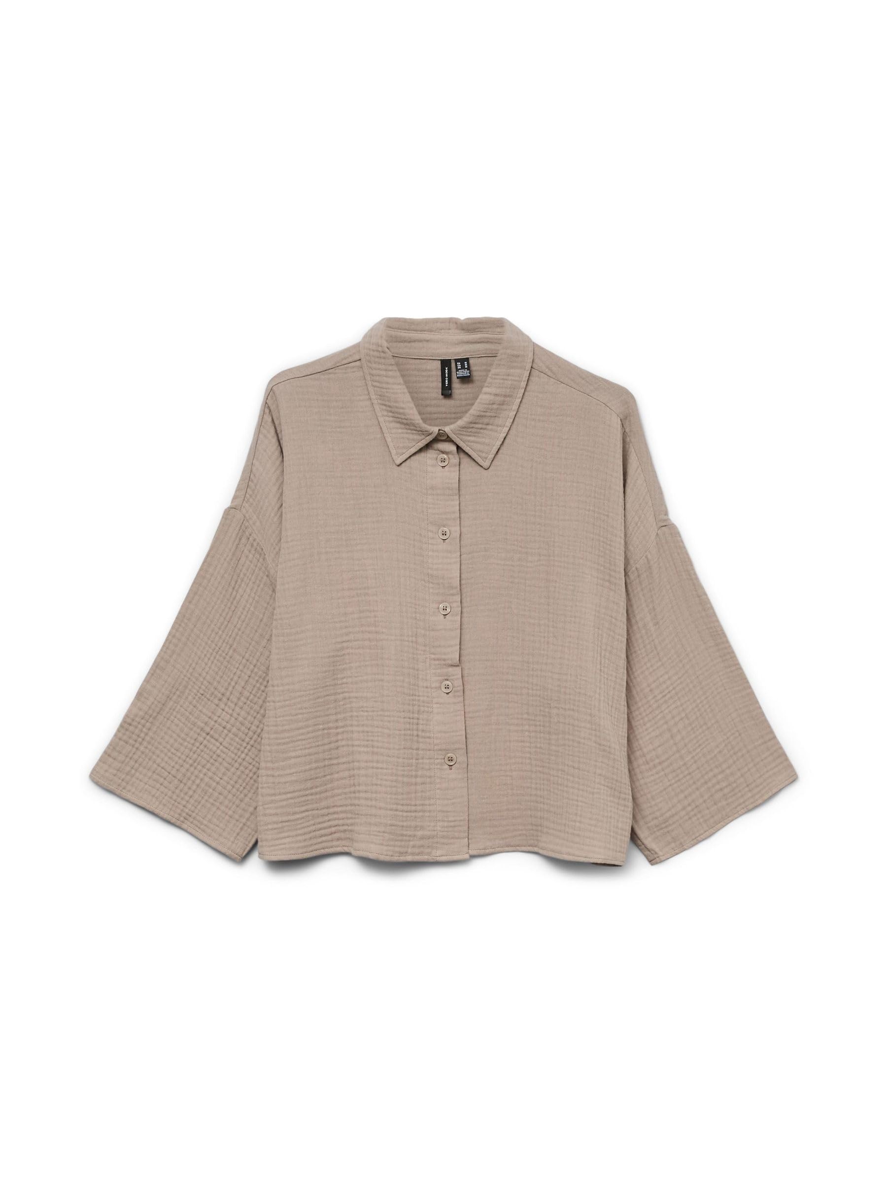 VERO MODA Women's Vmnatali Crop Shirt WVN Ga Noos, Moon Rock, Large