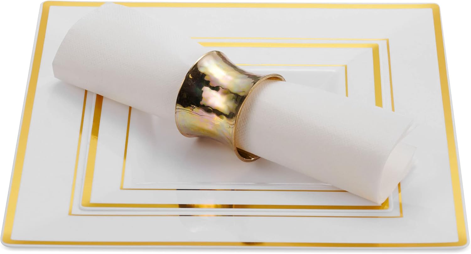 BloominGoods Plastic Disposable Square Dessert Plates | 50-Pack 6.5 inches White with Gold Rim Square Plates | Ideal for Weddings, Parties, Catering | Heavy Duty & Non Toxic - Image 7