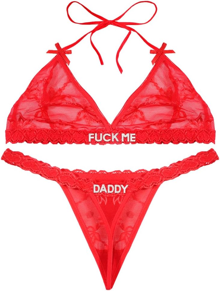 Personalized Thongs with Names Bra Set for Women Thong Bra with Shine Metal Letters Personality Sexy Underwear Set
