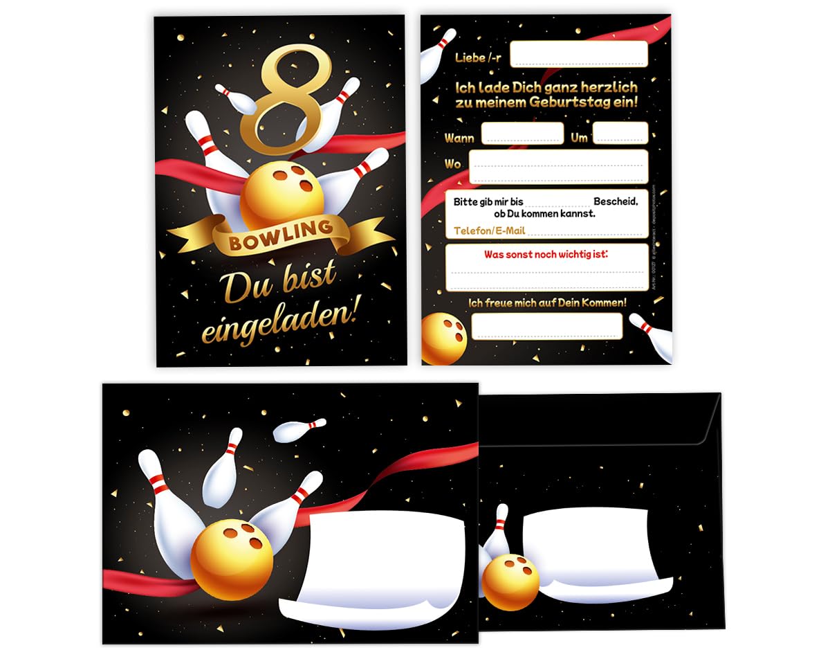 Minkocards 8 Tarjetas De Invitación Con 8 Sobres Para 8º Cumpleaños Infantil, Bolos, Invitaciones Para Niñas