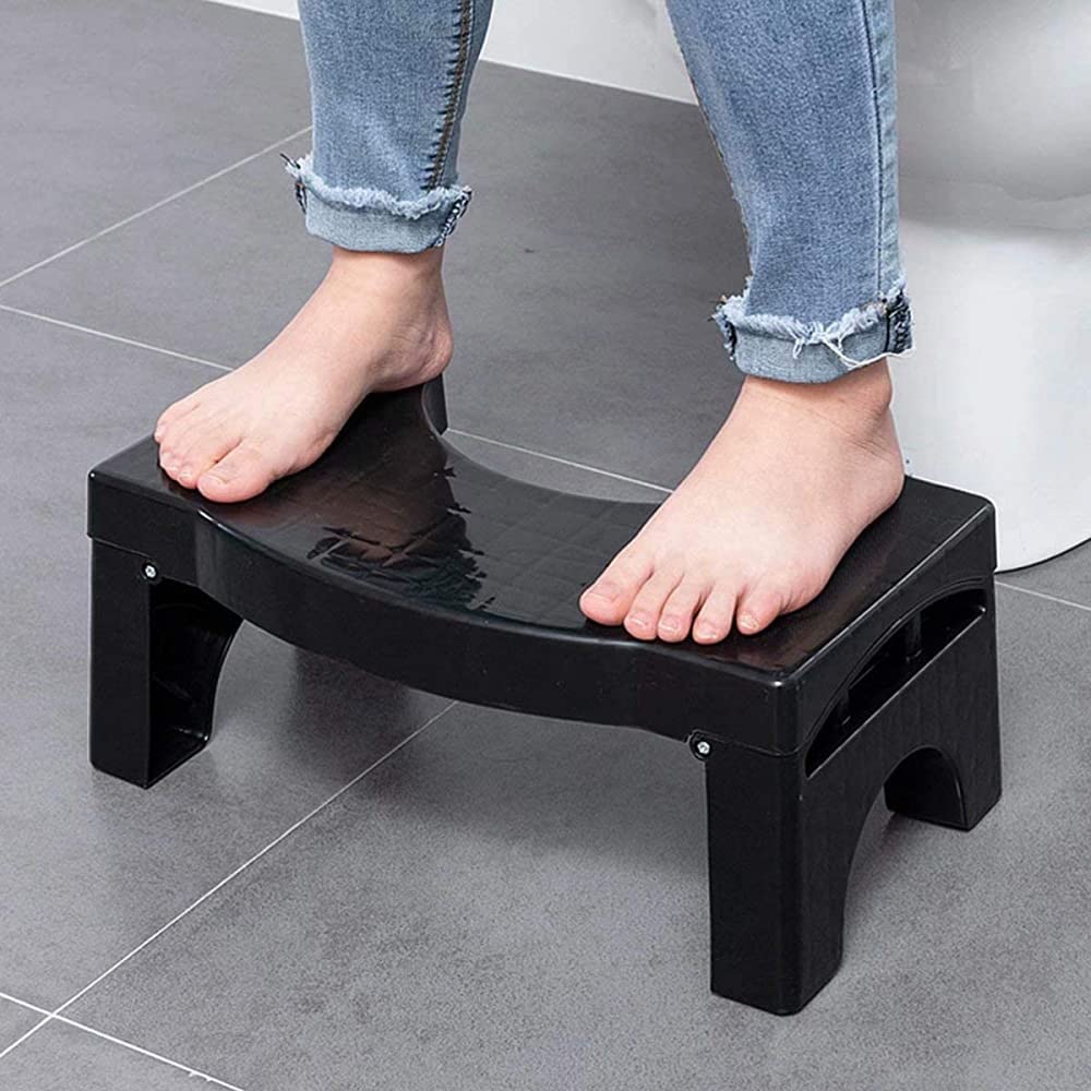 Toilettenhocker, zusammenklappbar, für Badezimmer, Hocker, Toilettenhocker für Erwachsene, rutschfest, Schwarz