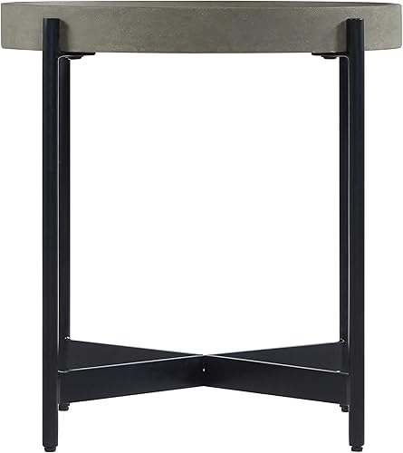 Miniatura 9 de Alaterre Furniture Brookline - Mesa auxiliar redonda de madera de 20 pulgadas con revestimiento de hormigón gris, parte superior estilo bandeja con