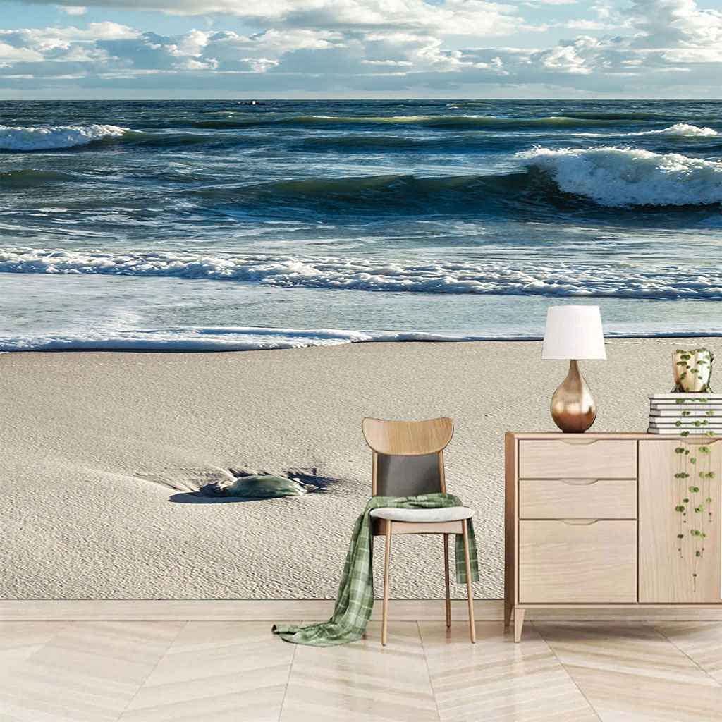 Papier peint 3D paysage de plage pour agrandir un salon et chambre