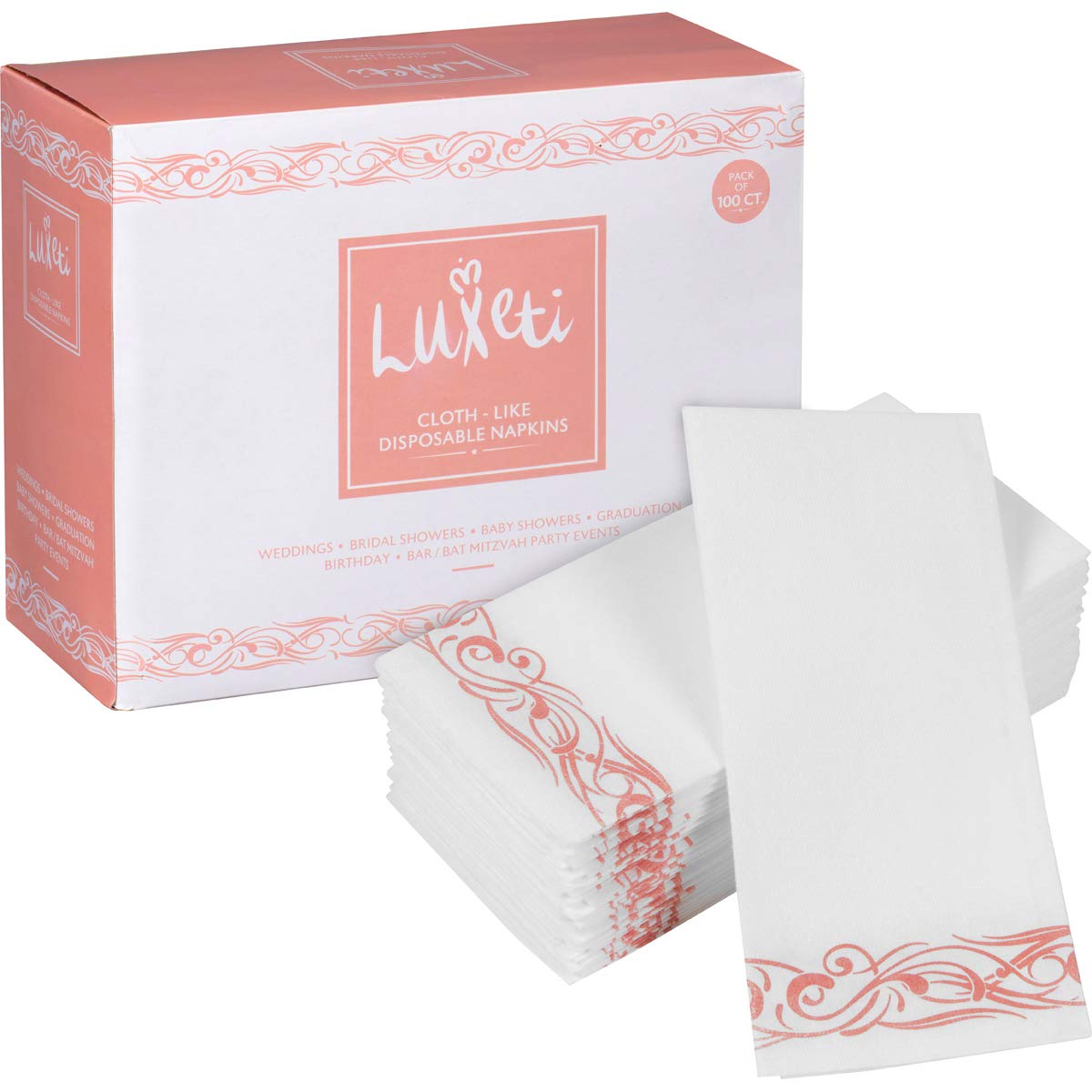 Incredibly Soft and Absorbent Disposable Hand Towels & Decorative Napkins for Your Bathroom, Kitchen, Parties, Weddings, Dinners or Events | White and Rose (100-Pack)