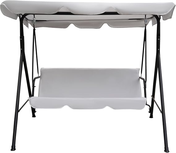 Alivio 3 Seater Swing Chair, Waterproof UV Resistant Swing Seat Padded, Heavy Duty Swing Chair Rocking Bench with Top Roof for Outdoor Patio Backyard Garden Beach (Grey)