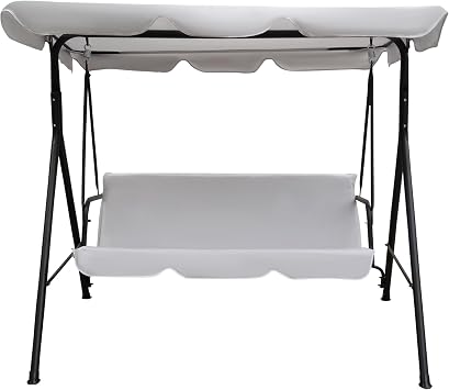 Alivio 3 Seater Swing Chair, Waterproof UV Resistant Swing Seat Padded, Heavy Duty Swing Chair Rocking Bench with Top Roof for Outdoor Patio Backyard Garden Beach Grey