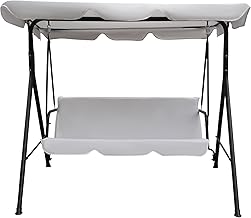 Alivio 3 Seater Swing Chair, Waterproof UV Resistant Swing Seat Padded, Heavy Duty Swing Chair Rocking Bench with Top Roof for Outdoor Patio Backyard Garden Beach (White)