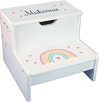 Vista 1 de Taburete de almacenamiento personalizado Boho Rainbow White Pastel