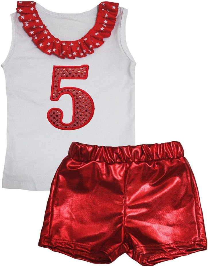 Petitebella Sequins 5th White Cotton Shirt Red Bling Short Set 1-8y