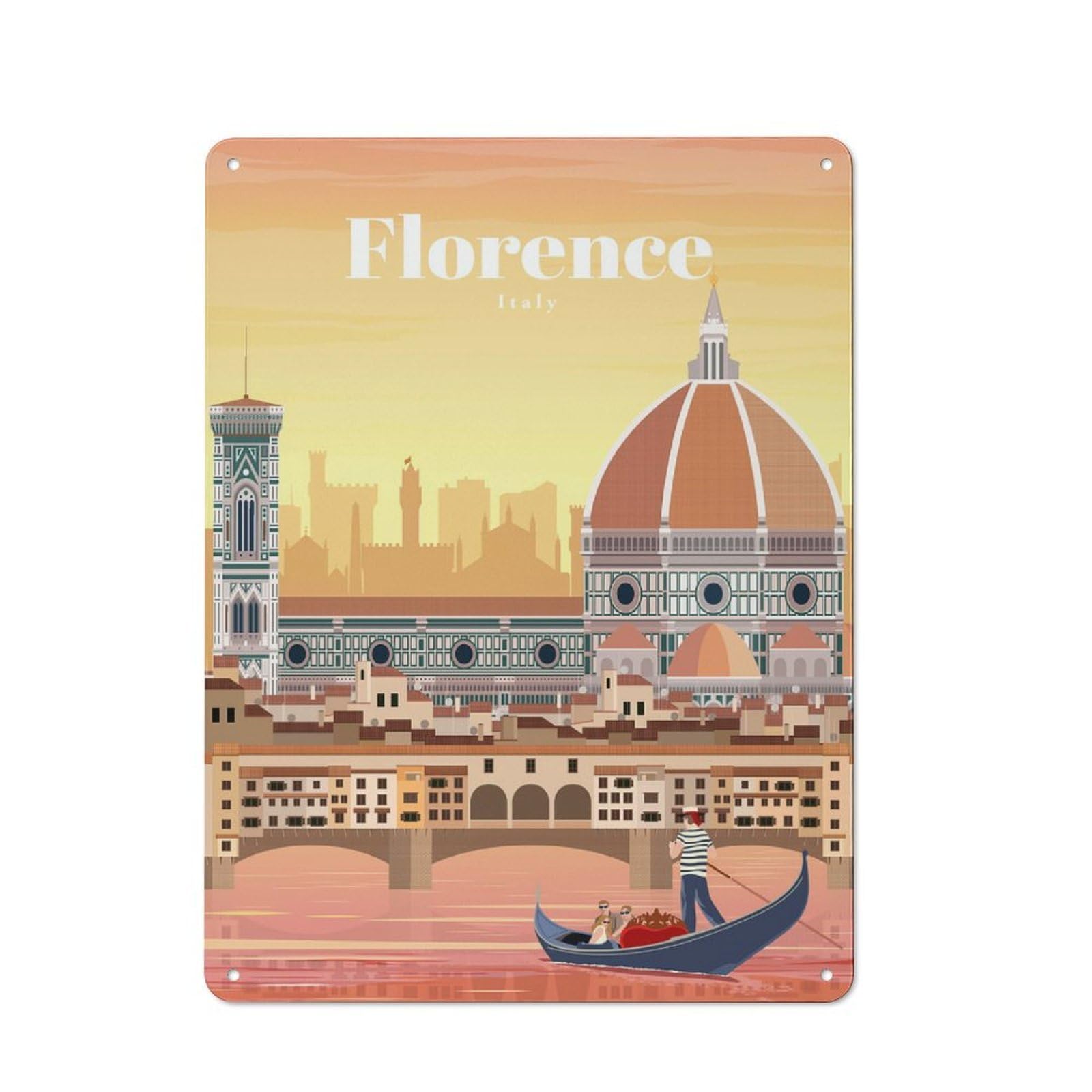 Travel to Florence Metal Wall Plaque, Clean Printed Wall Decor for Home Bar, Pub Room Or Drinks Corner, 40x30cm