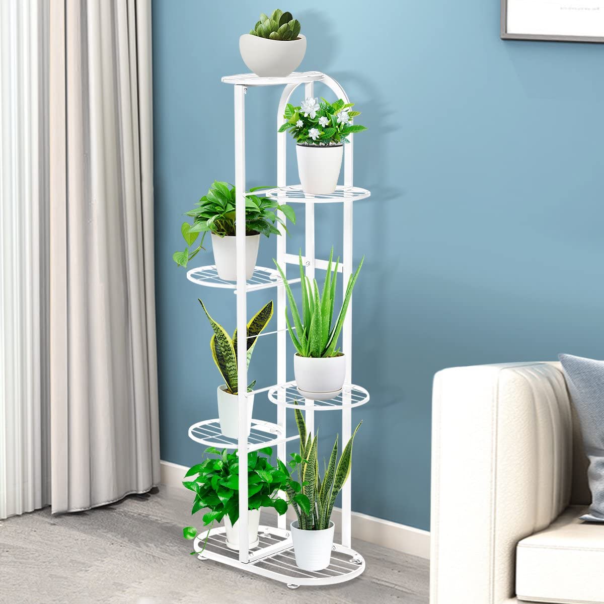 Neo Zakaria Multi-Tiered Metal Flower Pot Stand - Indoor 6 Layer 7 Tier Iron Plant Pot Display Rack Plant Pot Holder Tall Plant Flower Shelf for Living Room Balcony Court Garden (White) (B0CBVN4FPX) Amazon Price History, Amazon Price Tracker