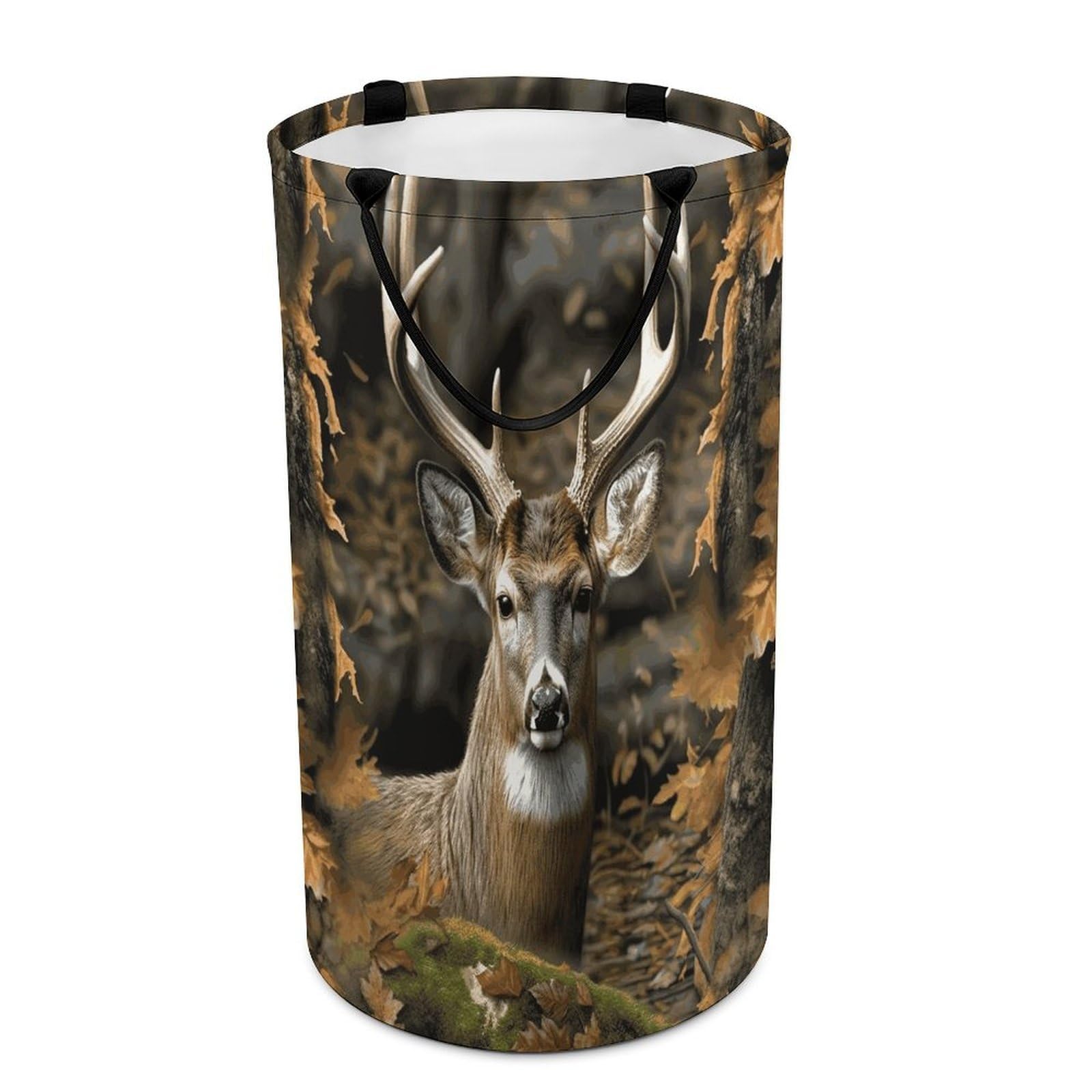 Camouflage Deer Laundry Hamper Waterproof Polyester Laundry Baskets Collapsible Dirty Clothes Storage Basket Clothes Hampers with Sturdy Handles for Travel Bedroom
