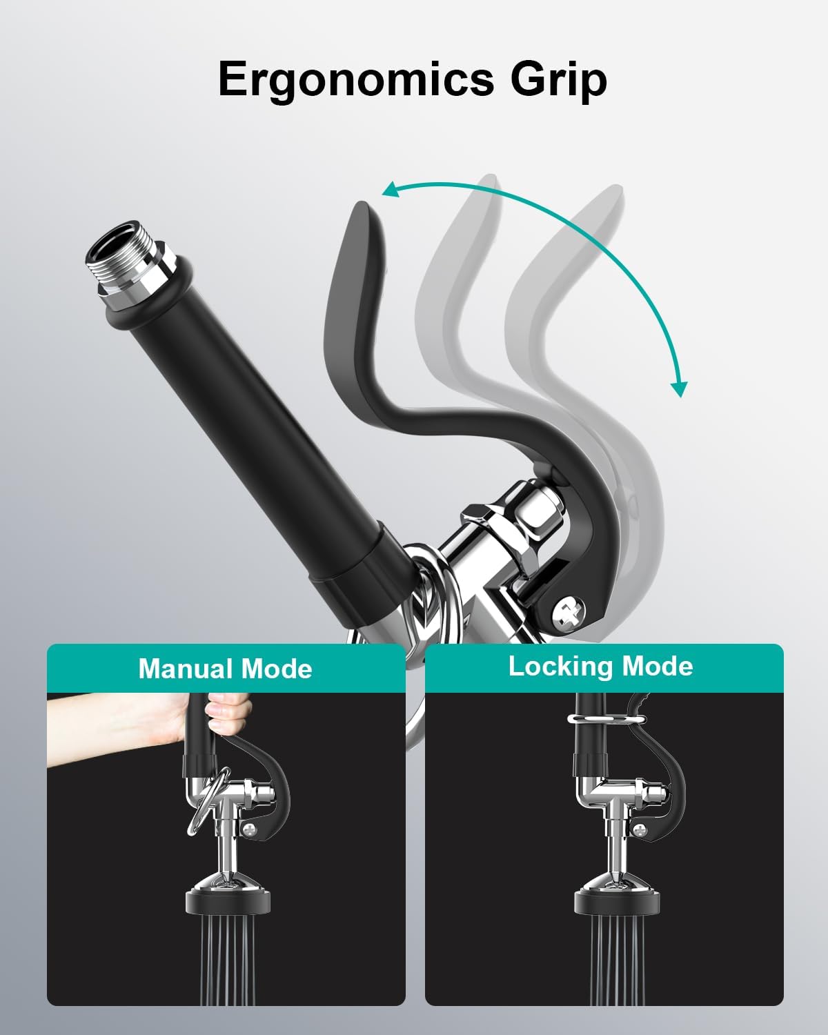 Pre-Rinse Sprayer Commercial Sink Spray Valve for Commercial Kitchens - 1.42 GPM Commercial Faucet Pull Down Sprayer Head Replacement Unit - Polished (Black + Grey)