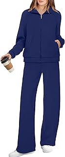 Women's 2 Piece Lounge Sets Full Zip Up Sweatsuit Wide Leg Tracksuit Workout Outfits Fashion Airport Wear