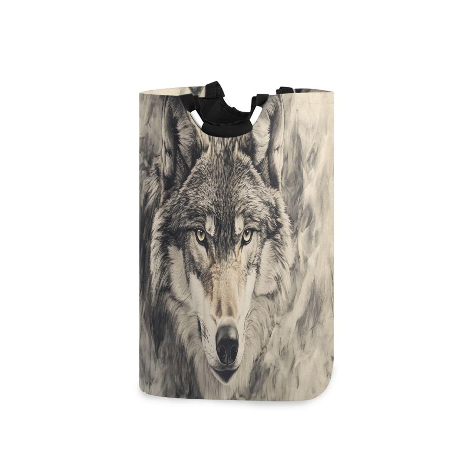 Jihqo Laundry Hamper Basket Dangerous Wolf Collapsible Nursery Storage Bin Waterproof Clothing Baskets for Home Bedroom Bathroom Washing Room