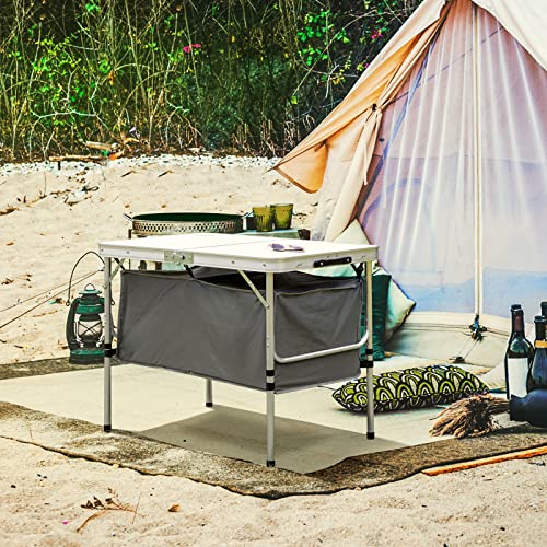 Coastrail Outdoor Folding Camping Table With Storage Height Adjustable Portable Lightweight Camping Table For Party, Bbq, Backyards And Picnic, White, 36 Inch X 24 Inch X 28 Inch #TOP1