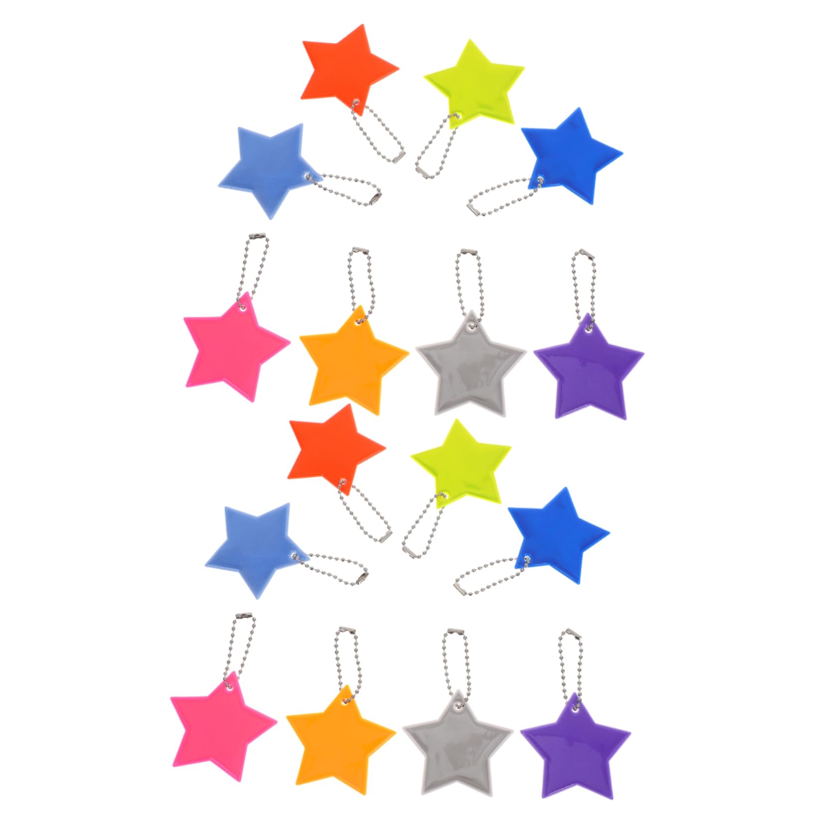ULTECHNOVO 16pcs Fluorescent Star Keychain Reflective Safety Pendant for Backpack Bike Shape Reflector for School Bags and Outdoor
