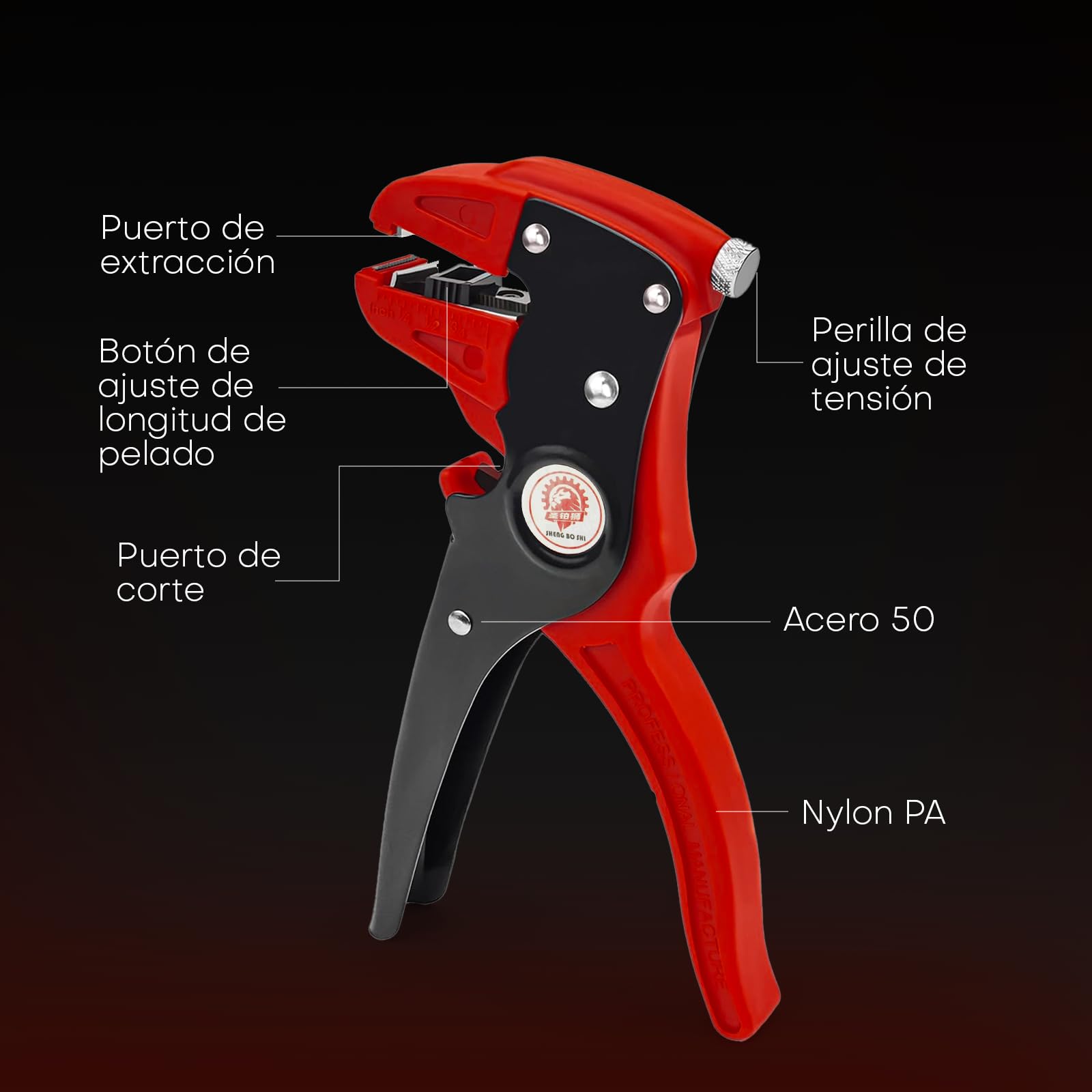 Samos® Pelacables Automático Profesional 0,2–6mm², Pelador de Cables Eléctricos Multifunción 2 en 1, Wire Stripper Preciso para Electricista, Herramienta Corte y Pelado Cable