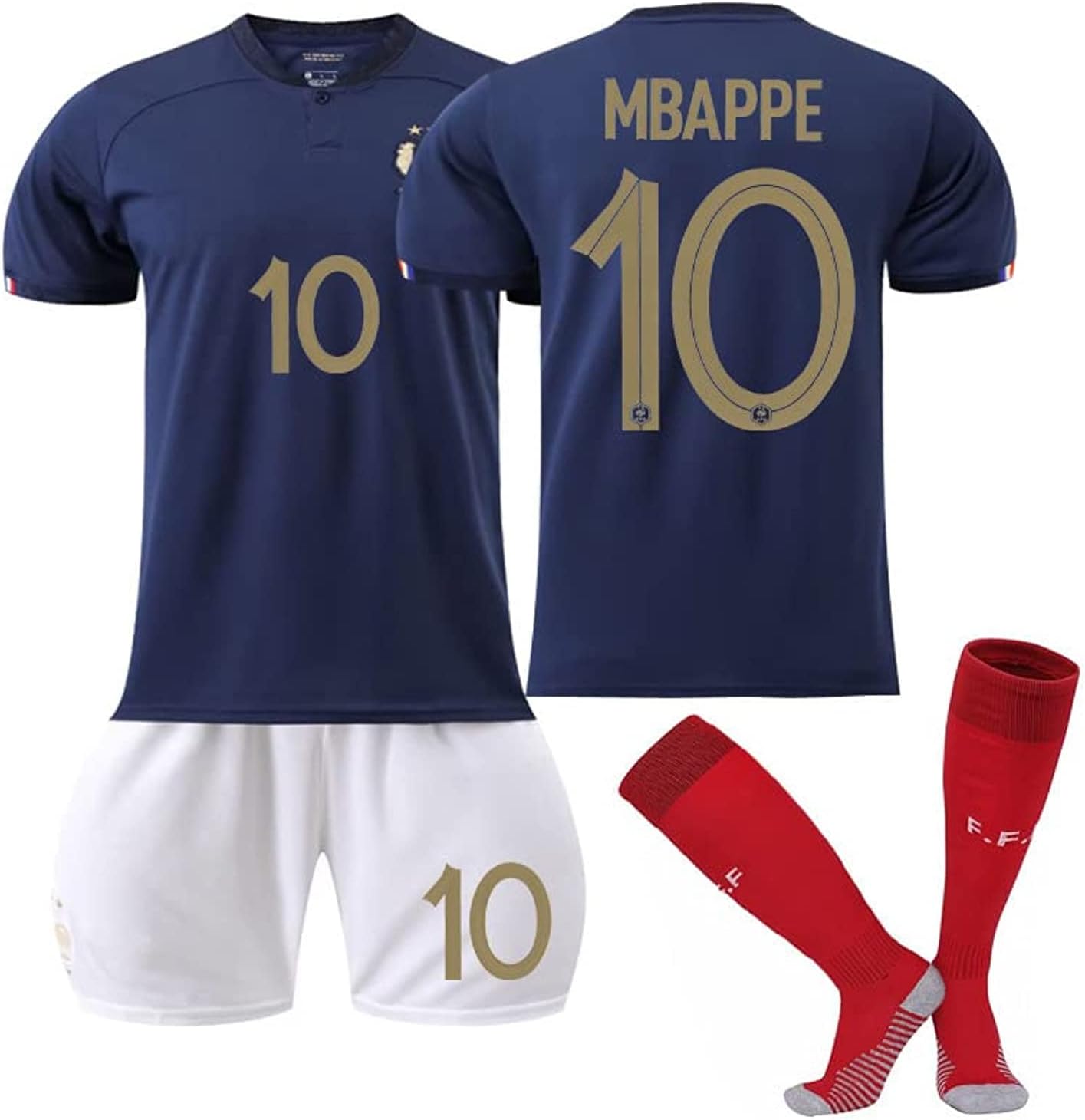 Kids Football Soccer Jersey Socks Set -France 10 (18, Blue)