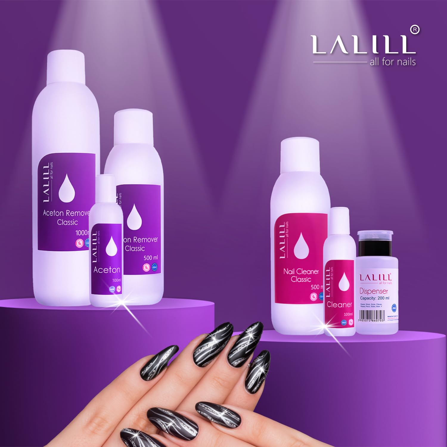 LALILL Zestaw do czyszczenia paznokci 100 ml + acetonowy zmywacz do paznokci 100 ml – odtłuszczacz do paznokci, zmywacz do paznokci, żelów, hybryd, do czyszczenia paznokci żelowych