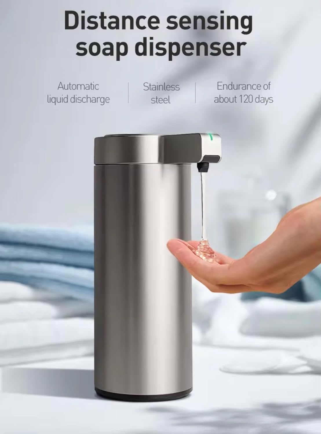9 oz. Automatic Soap Dispenser – Touchless Infrared Sensor, Stainless Steel, IPX5 Waterproof, USB-C Rechargeable, for Bathroom & Kitchen, Hands-Free Soap Dispenser (Brushed Silver)