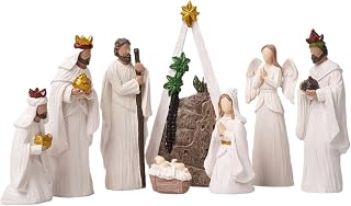 Csafyrt Juego de Belén (8 Piezas) Figuras de Belén de Resina Blanca Modernas Adornos de Mesa Religiosos Coleccionables de Navidad par