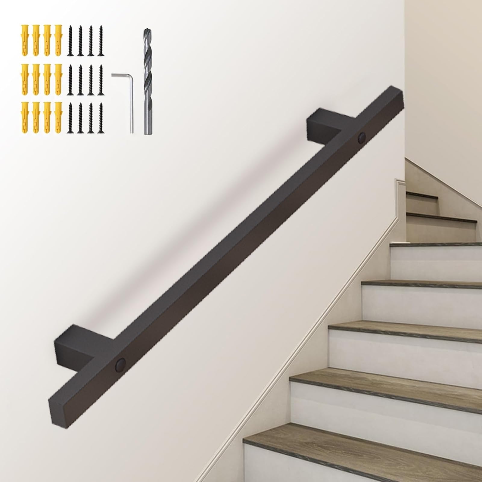 Wall Mounted Indoor Outdoor Handrail Modern Stair Handrail - 6FT Black ...