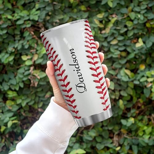 Vista 4 de winorax Vaso de béisbol personalizado de acero inoxidable con aislamiento al vacío de doble pared, regalos de béisbol para mujeres, hombres