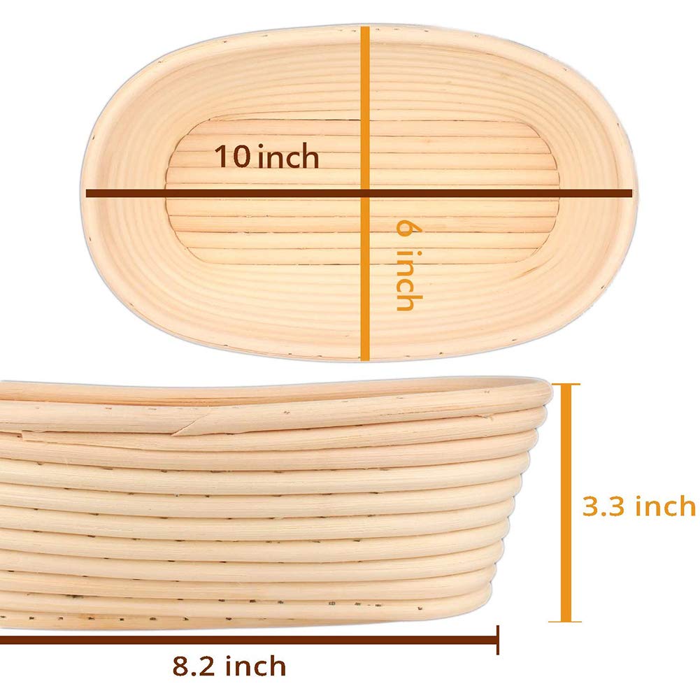 Cesta de Prueba Banneton Cesta de Prueba de Pan Ovalada de 10 Pulgadas / 25 cm Cestas de Masa fermentada de ratán Natural 600 g de Masa, para panaderos caseros