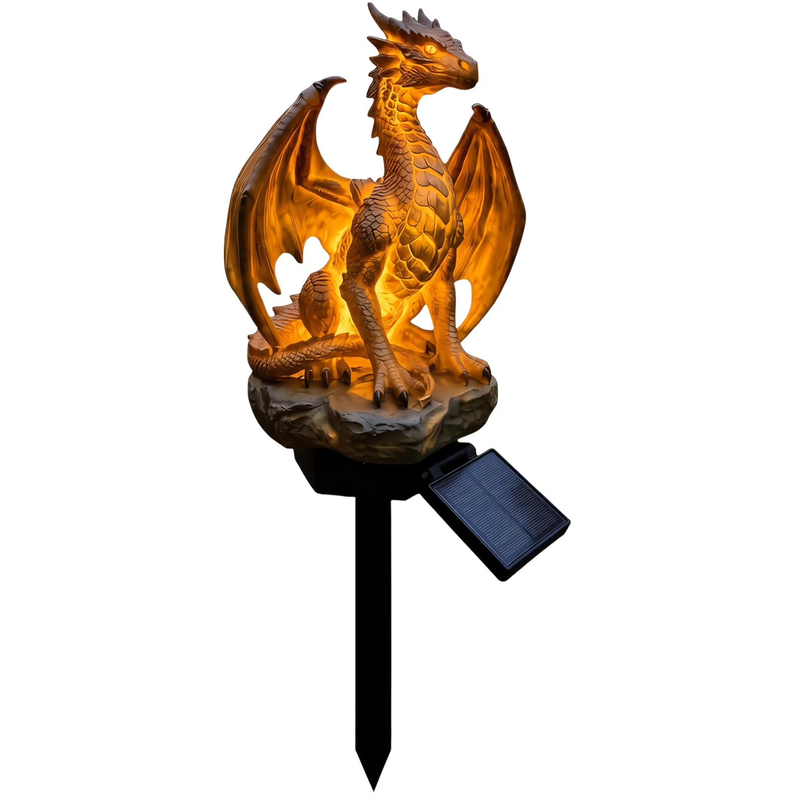 Dragon Garden Statue Resin Solar Stake with Warm Glow, Scale Detail, Yard Accent Decor for Patio Walkway Display Dragon Garden Ornament Fantasy Yard Decor Glowing Patio Sculpture Resin Stake Accent