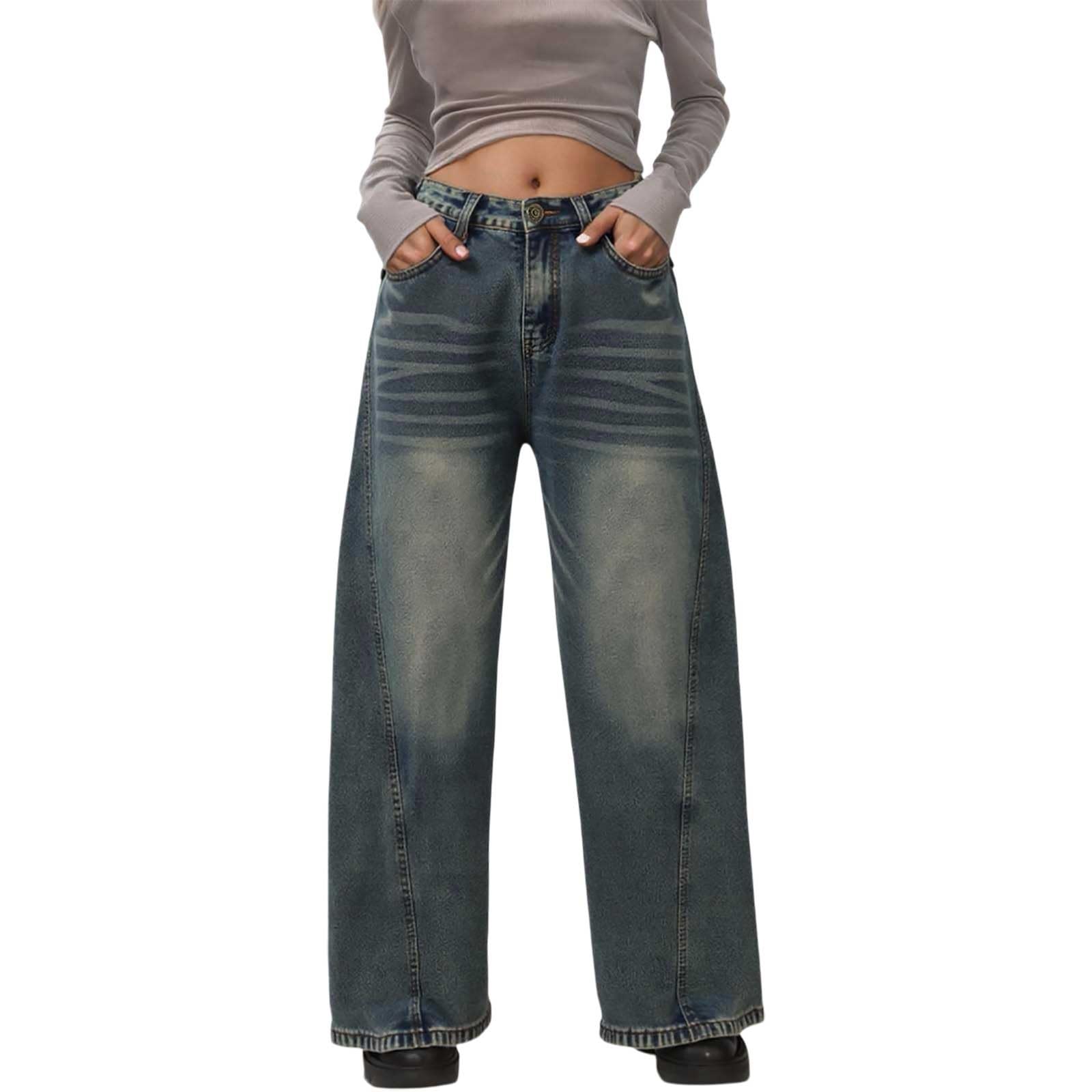 Jeans Damen Jeanshose Weite Streetwear Straight Fit Baggy Freizeit Loose Flared Weites Bein Wide Leg Klassisch 80Er Jahre Denim