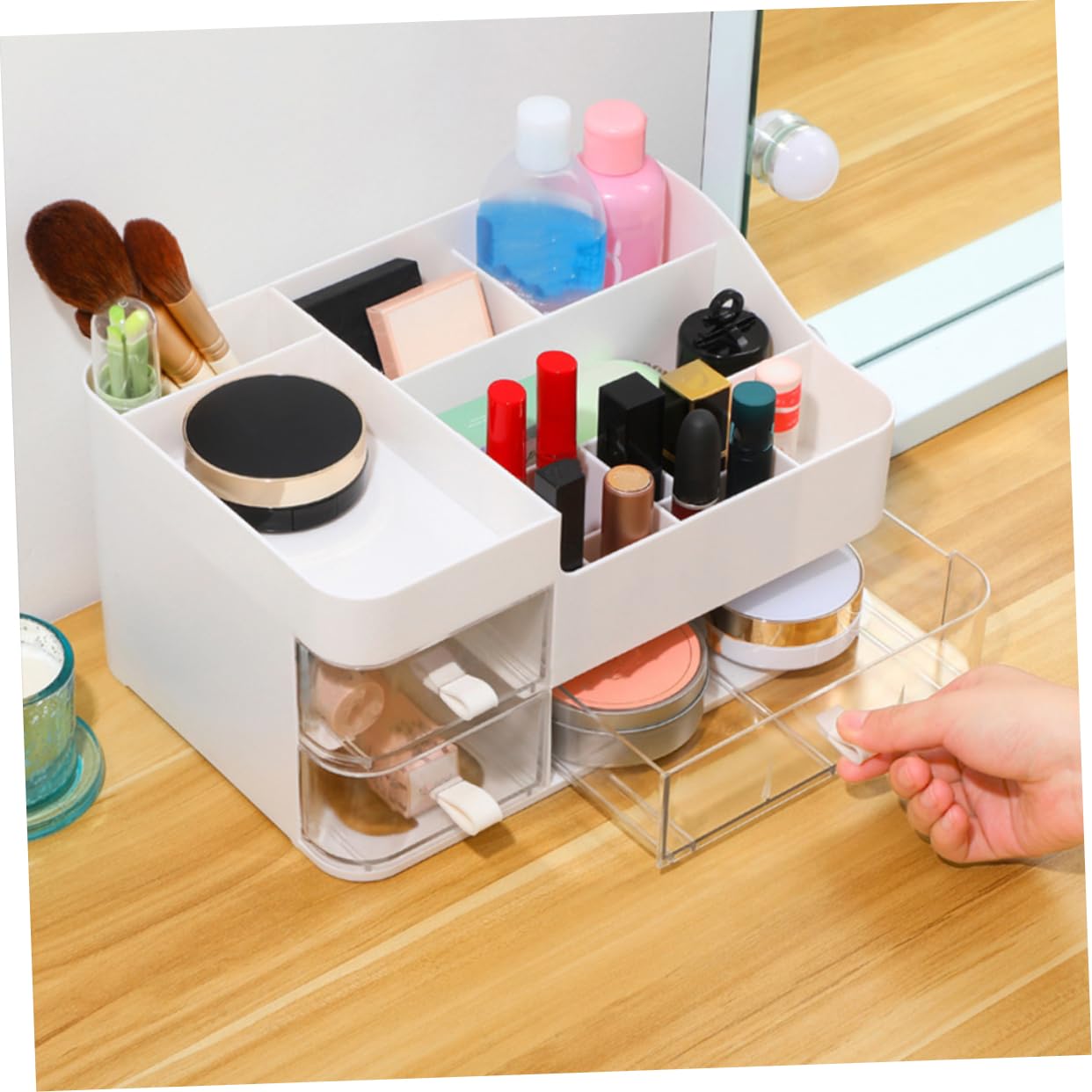 Organizzatore da Scrivania per Trucchi con Cassetti, Bianco | Plastica, Scomparti Comodi e Cassetti Trasparenti, per Cancelleria e Gioielli, Design Minimal Raffinato