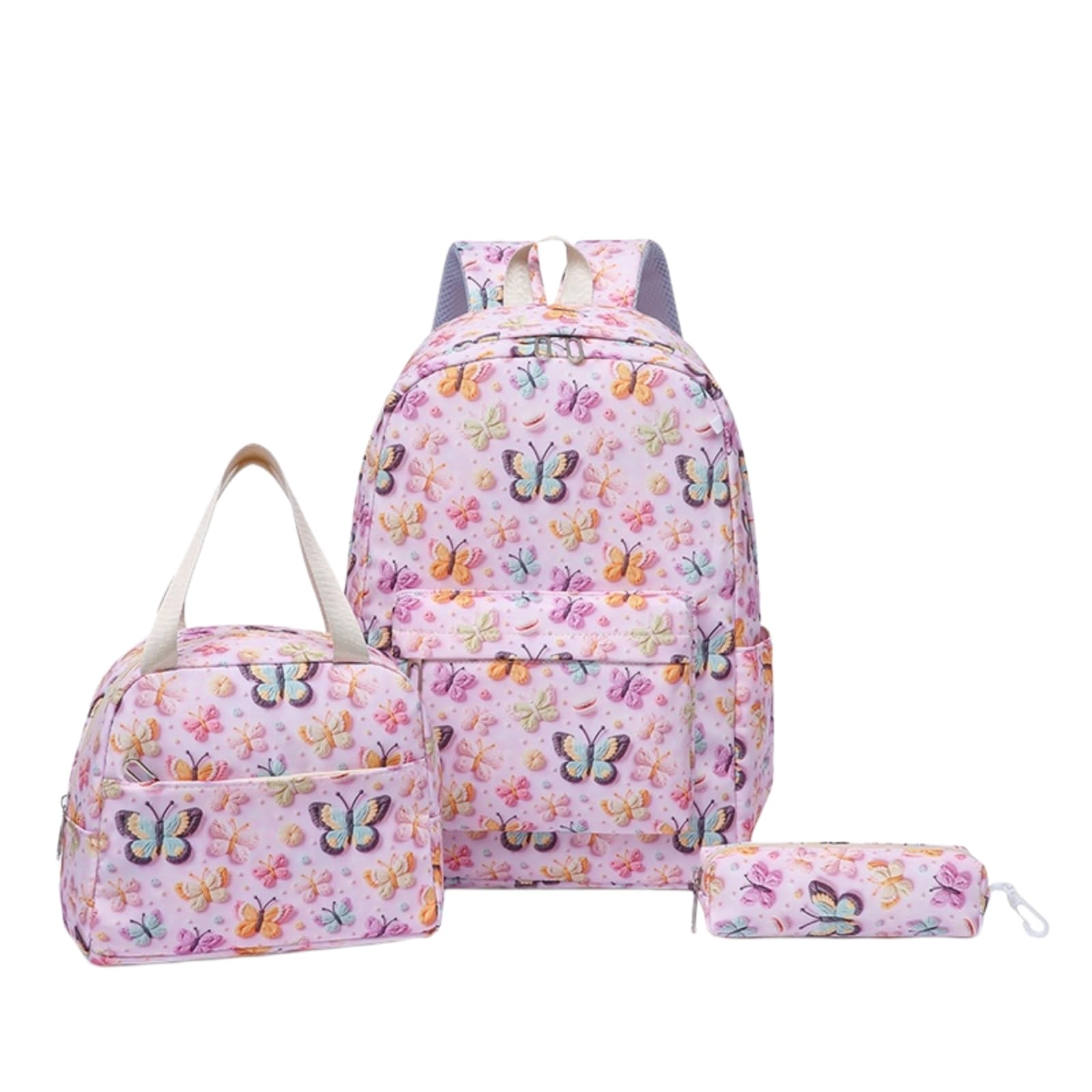 Zaino da Viaggio 3 in 1 Colorato Farfalla-Floreale Stampa Set Scolastico con Borsa Pranzo E A Matita per Ragazze Adolescenti