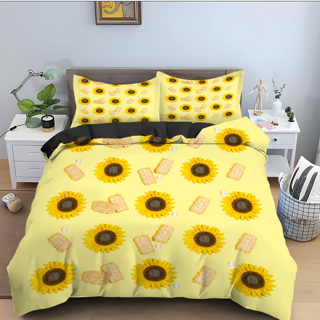 Housse de couette 220x240 adulte fleur jaune microfibre lit 2 personnes