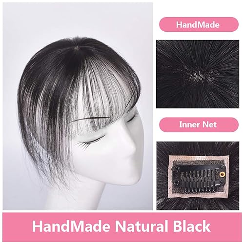 Miniatura 2 de Flequillo con clip de cabello humano 3D con clip en flequillo de aire de una pieza con clip en la parte superior del cabello (3D hecho a mano, negro