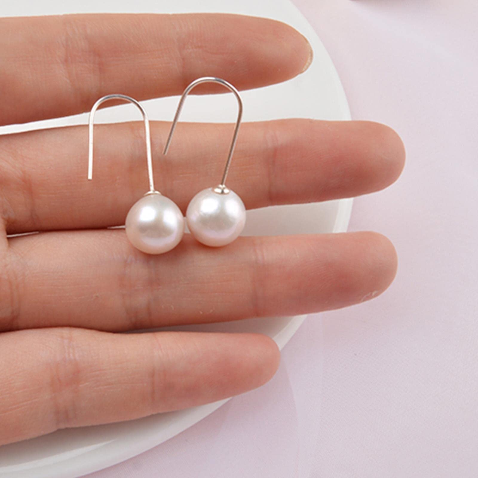LOKILOKI Vera Perla Naturale d'Acqua Dolce Orecchini Pendenti con Perle Rotonde Grandi per Le Donne Regalo Gioielli in Argento Sterling 925