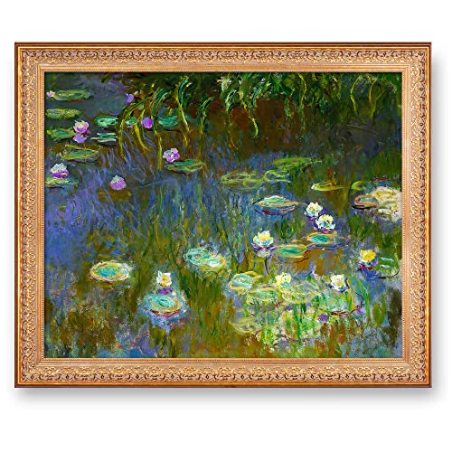 Water Lilies 1922 by Claude Monet Framed Size:34.5x28.5 inches,Image Size:30x24 inches World Classic Reproductions For HomeDecor,Vintage Pattern Gold Frame