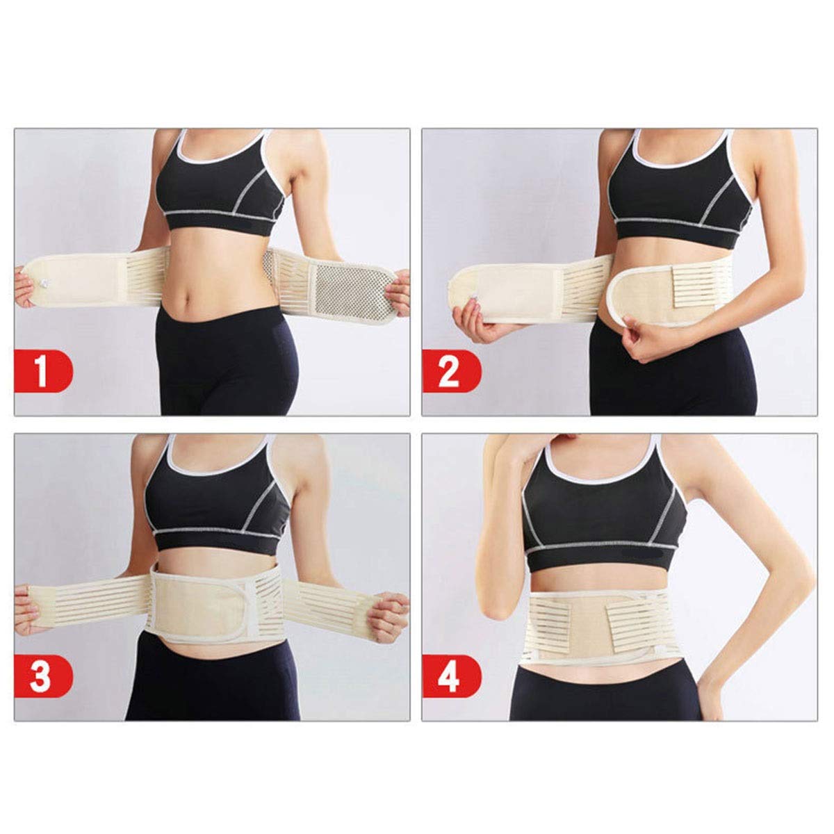 Lumbar Support Belt Self Heating Beige Waist Protection Far Infrared Hot Moxibustion Magnet Belt (Color : Beige, Size : Medium) (Beige X)