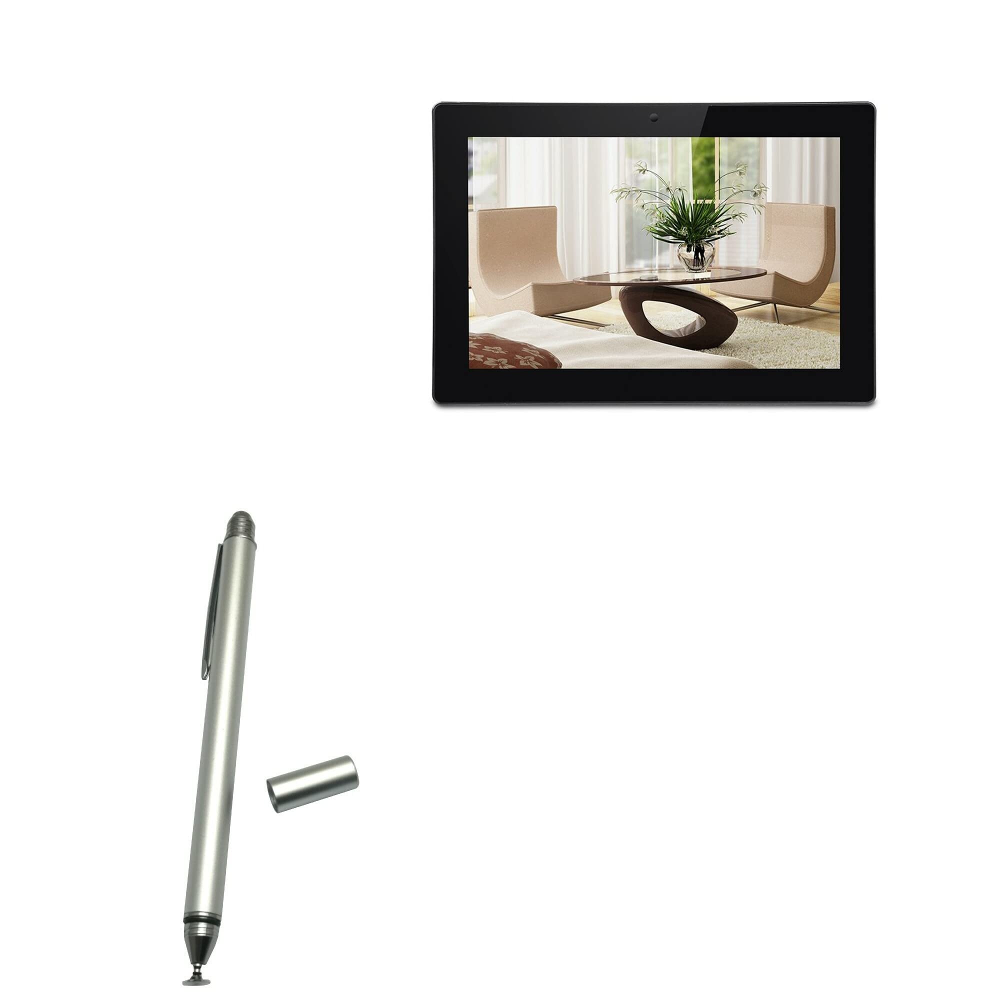 BoxWaveStylus Pen Compatible with Geniatech TPC1010Q - DualTip Capacitive Stylus, Fiber Tip Disc Tip Capacitive Stylus Pen for Geniatech TPC1010Q - Metallic Silver