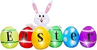Vista 1 de Conejito inflable de Pascua de 8 pies de largo con huevos, luces LED integradas, decoración de conejo inflable para interiores y exteriores, patio
