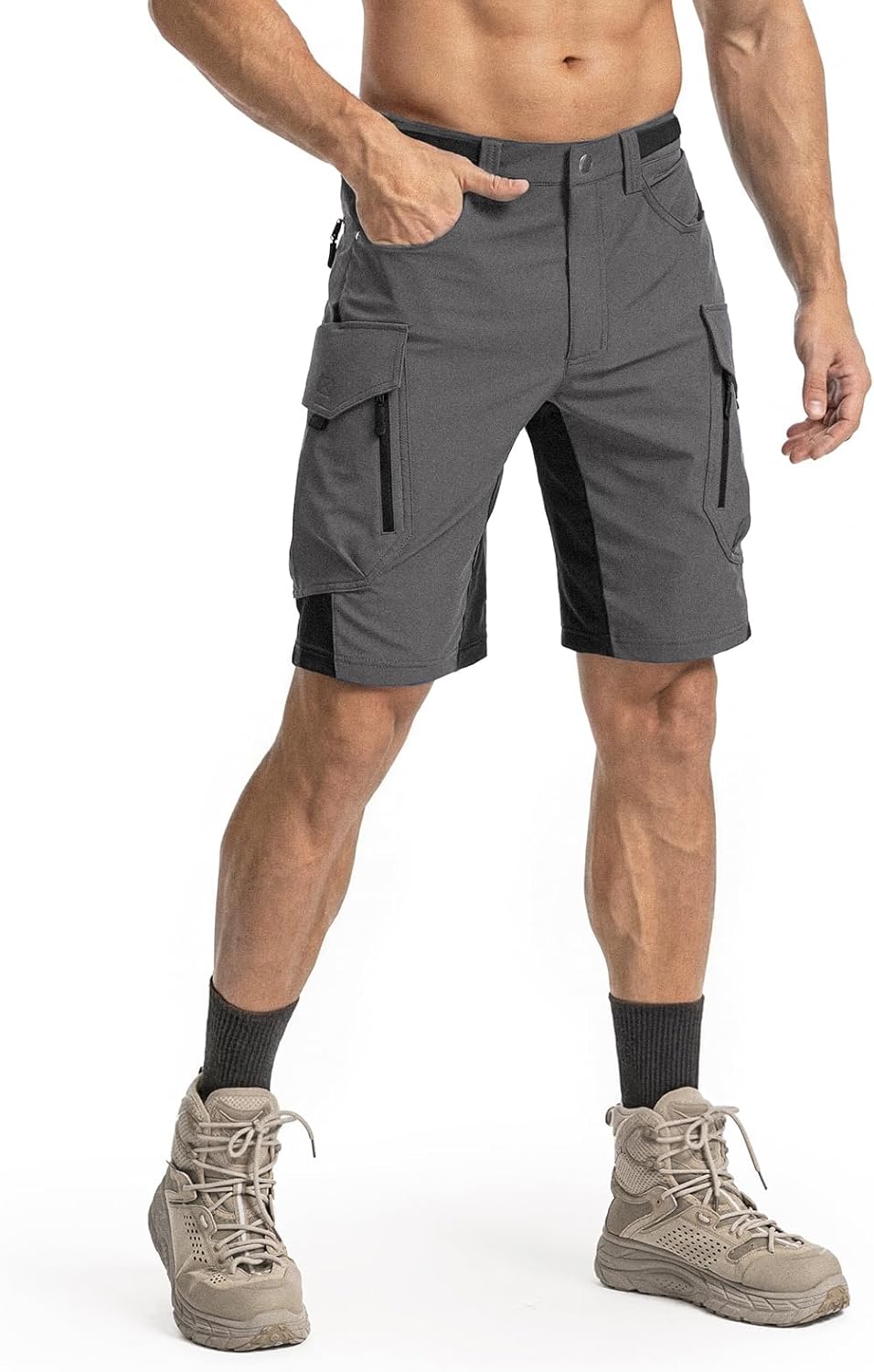 Moosehill Men's Hiking Cargo Shorts: Quick Dry Lightweight Stretch Outdoor Fishing Camping with 9 Pockets (Self-Storing)