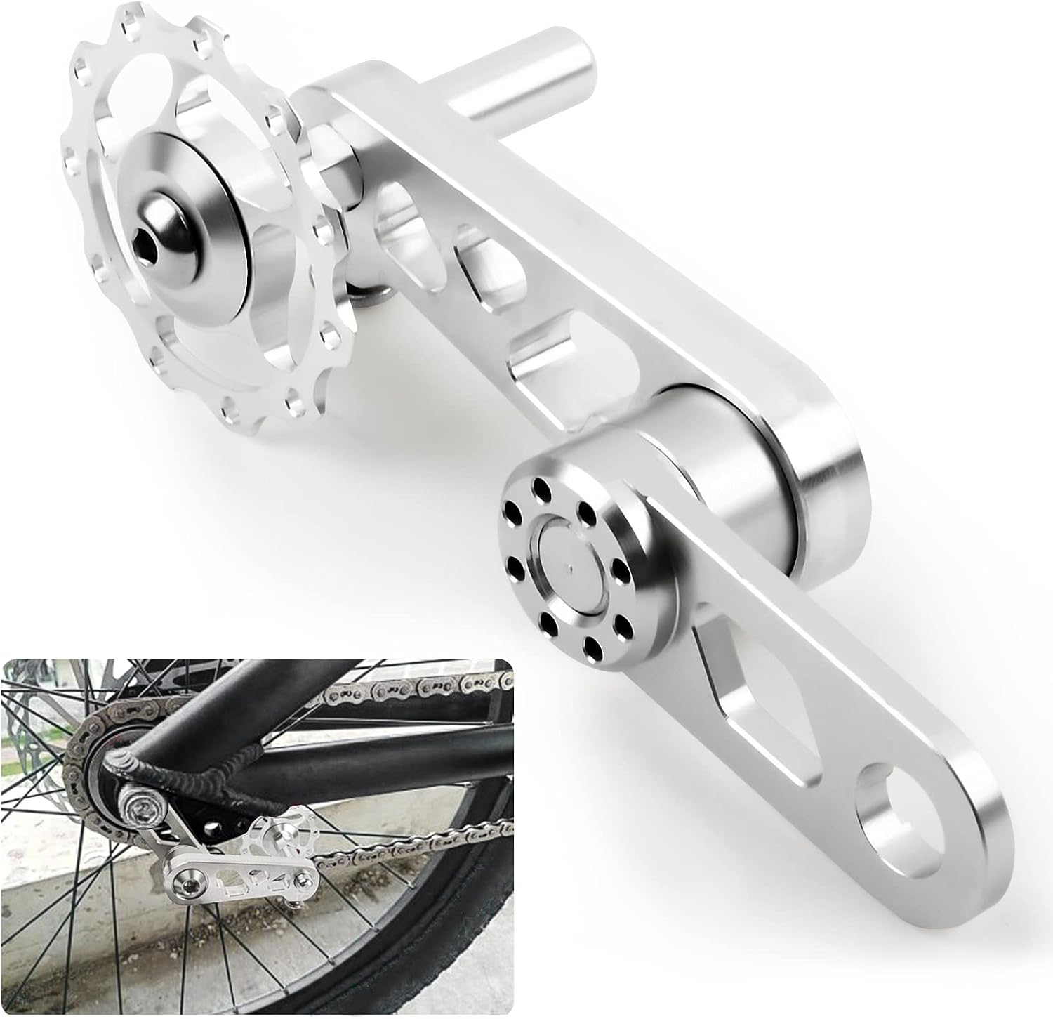 PSLER Bike Single Speed Chain Tensioner, Aluminum Alloy Bicycle Chain Guide with Derailleur Hanger, Foldable Bike Chain Stabilizer Replacement for MTB Road Cycling Accessories