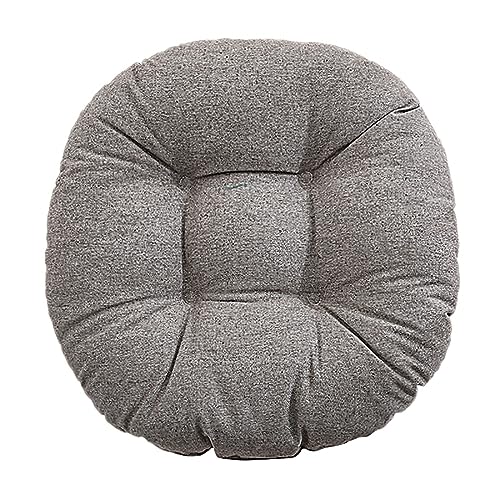Cotton and Linen Cushion, Japanese-Style Thick Soft Comfort Seat Cushion Round Futon Pillow Tatami Pads Meditation Floor Cushion(D,Diameter: 48cm(19inch))